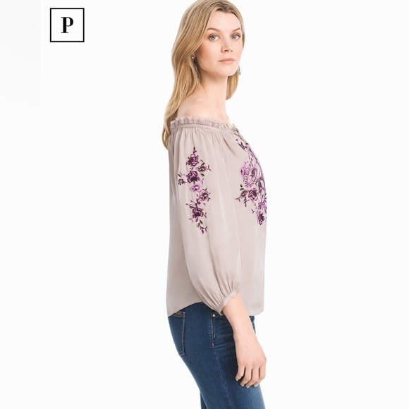 Whbm - Petite Off-The-Shoulder Embroidered Top - Picture 2 of 6